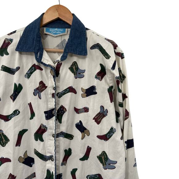 Vintage cowboy boots graphic western button down - Picture 1 of 5